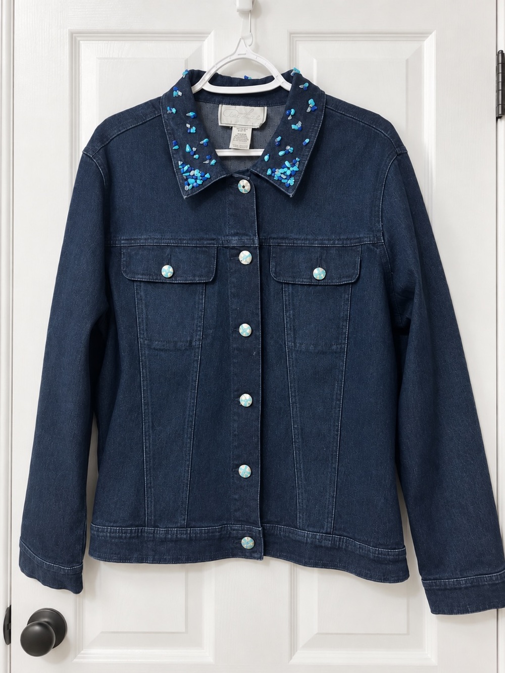 C.J. Banks Beaded Denim Jacket 1X Turquoise Western Boho